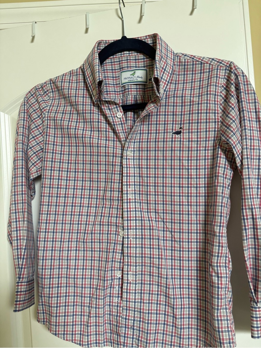 Properly Tied Boys Size 8 Red Navy Plaid Classic Fit Button Down Shirt